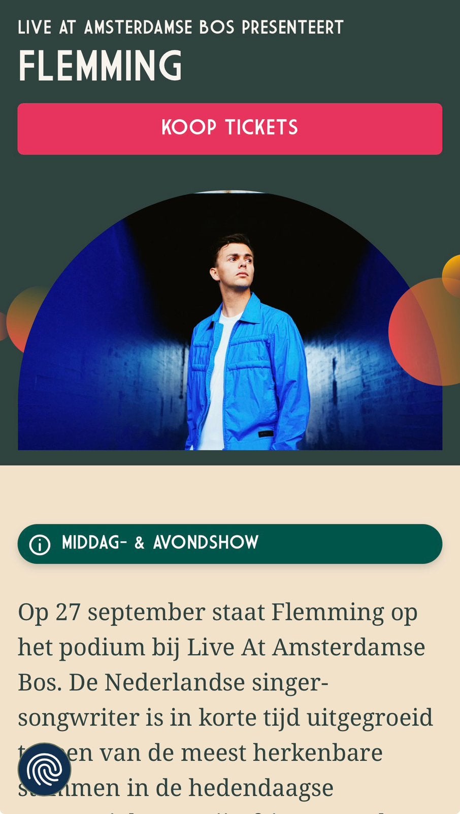Gezocht: kaartjes voor Flemming @ Amsterdamse Bos (middag), Twee personen