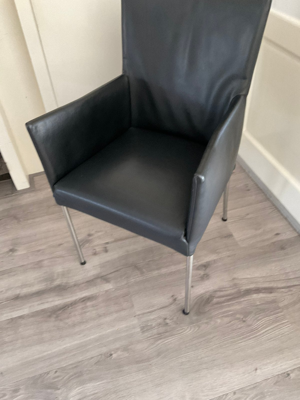 6 lederen eetkamerstoelen van bert plantagie, Zwart, Leer, Ophalen of Verzenden, Zo goed als nieuw