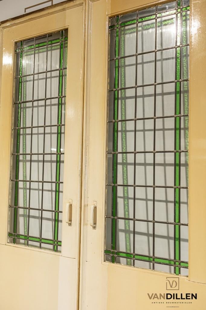 Hele grote antieke ensuite / schuif deuren met glas in lood, Doe-het-zelf en Verbouw, Deuren en Horren, Ophalen, Gebruikt, Binnendeur