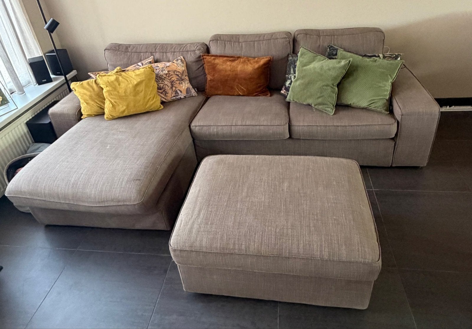 Ikea Kivik 3-zitsbank met chaise longue en hocker, 250 tot 300 cm, Gebruikt, Hoekbank, Driepersoons