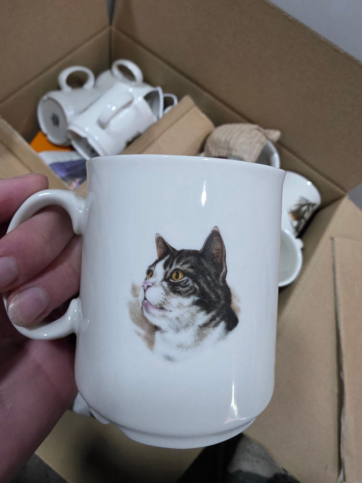 Mokken met paarden- en kattenafbeeldingen - Vintage set, Ophalen of Verzenden, Gebruikt, Overige stijlen, Kop(pen) en/of Schotel(s)