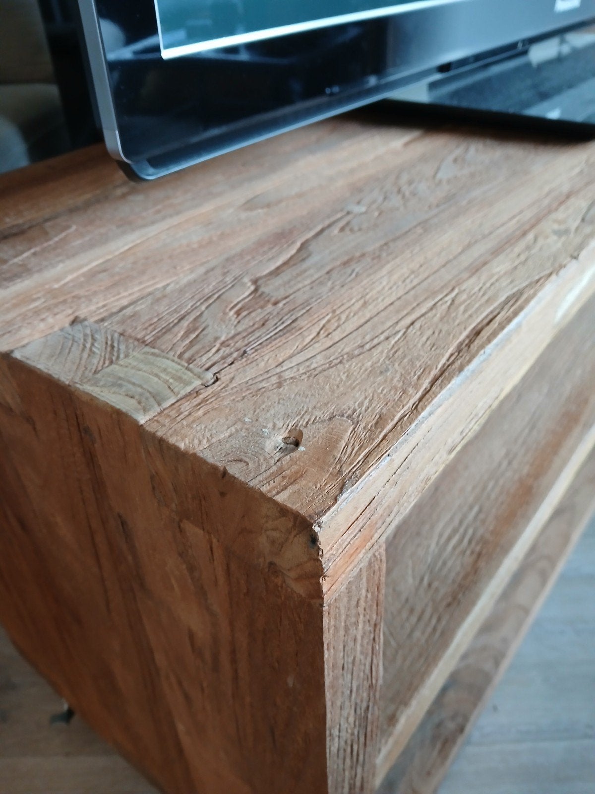 tv meubel teak hout zwaar, Huis en Inrichting, Kasten | Televisiemeubels, Ophalen, Teakhout, Zo goed als nieuw, 200 cm of meer