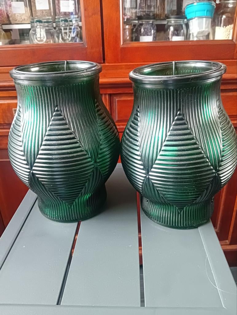Glazen windlichten, Ophalen, Groen, Glas, Minder dan 50 cm