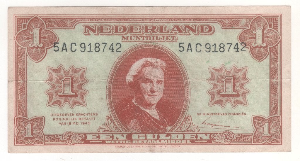 muntbiljet 1 gulden 1945 gelopen (BB 46), Ophalen of Verzenden, 1 gulden, Los biljet