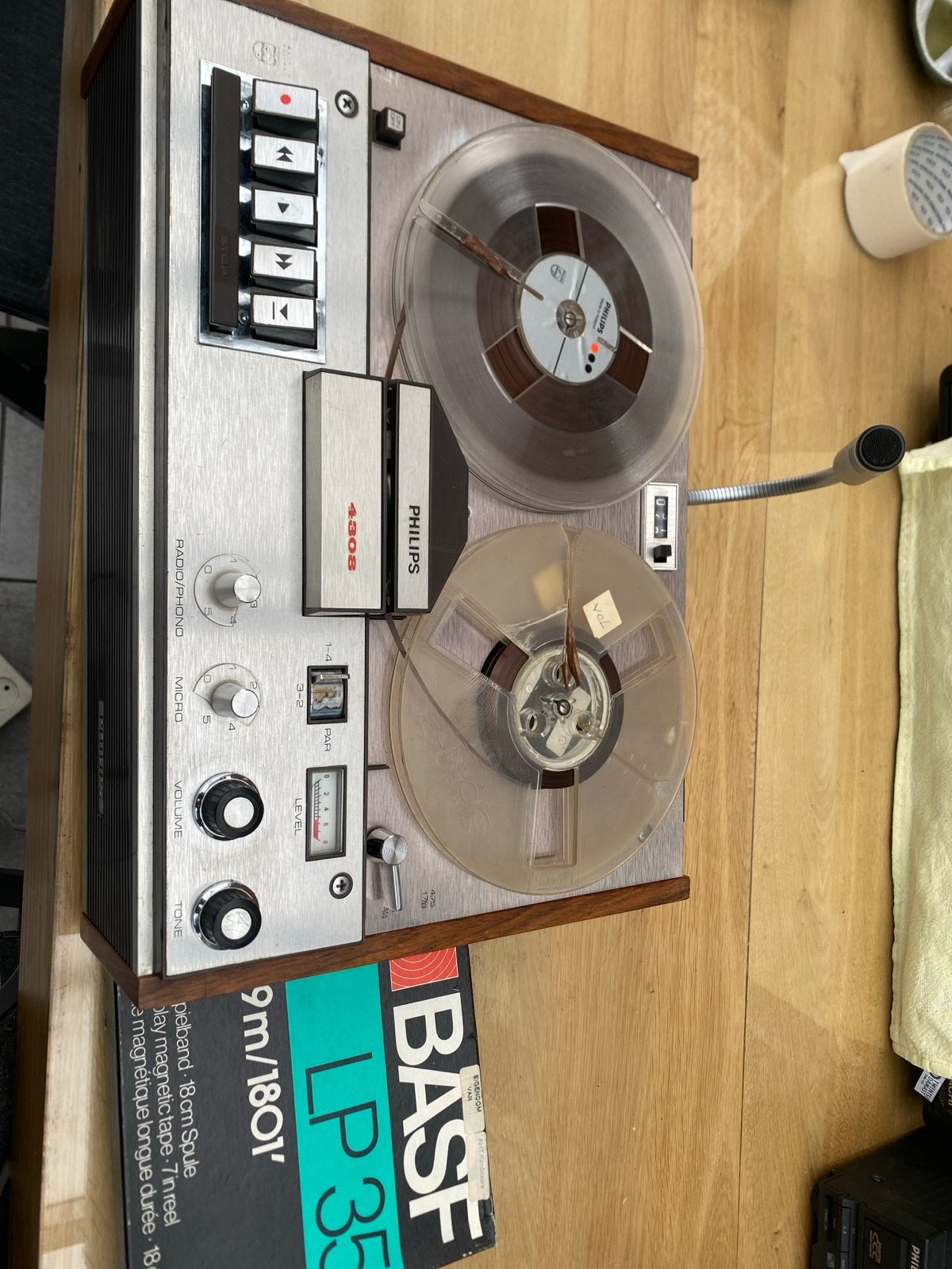 Vintage Philips Bandrecorder met microfoon en banden, Ophalen of Verzenden, Bandrecorder, Met banden