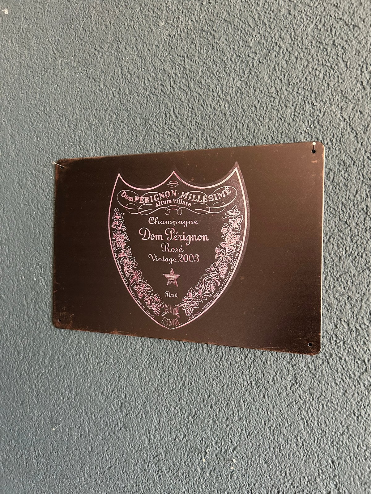 Dom Pérignon Millésime Rosé Vintage 2003 metalen bord, Ophalen of Verzenden, Gebruikt, Zwart, Metaal