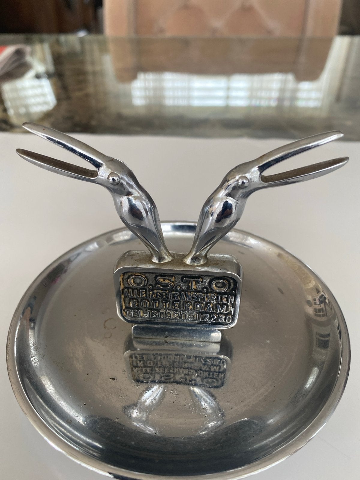 Vintage Asbak O.S.T.O. Rotterdam met vogelmotief, Ophalen of Verzenden