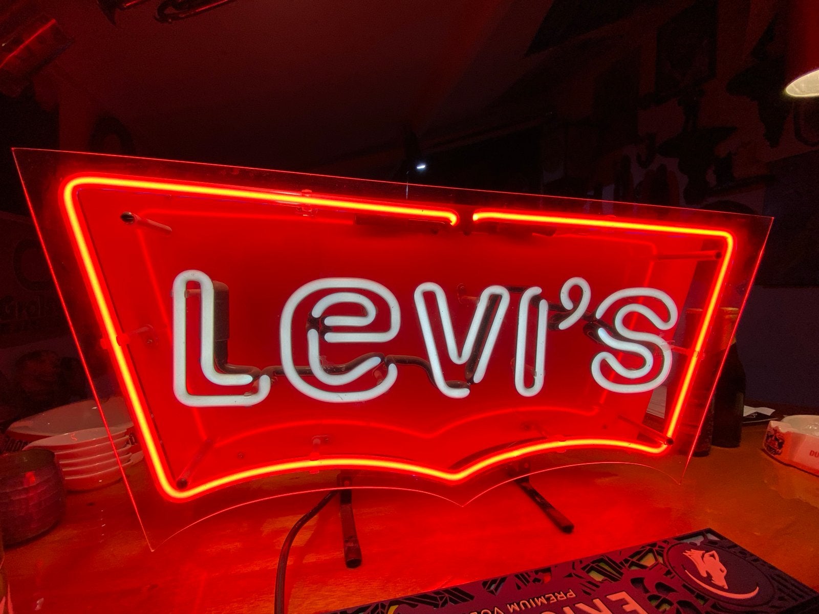 Levi's Neon Lichtbak - Vintage Reclamebord, Ophalen, Gebruikt, Lichtbak of (neon) lamp