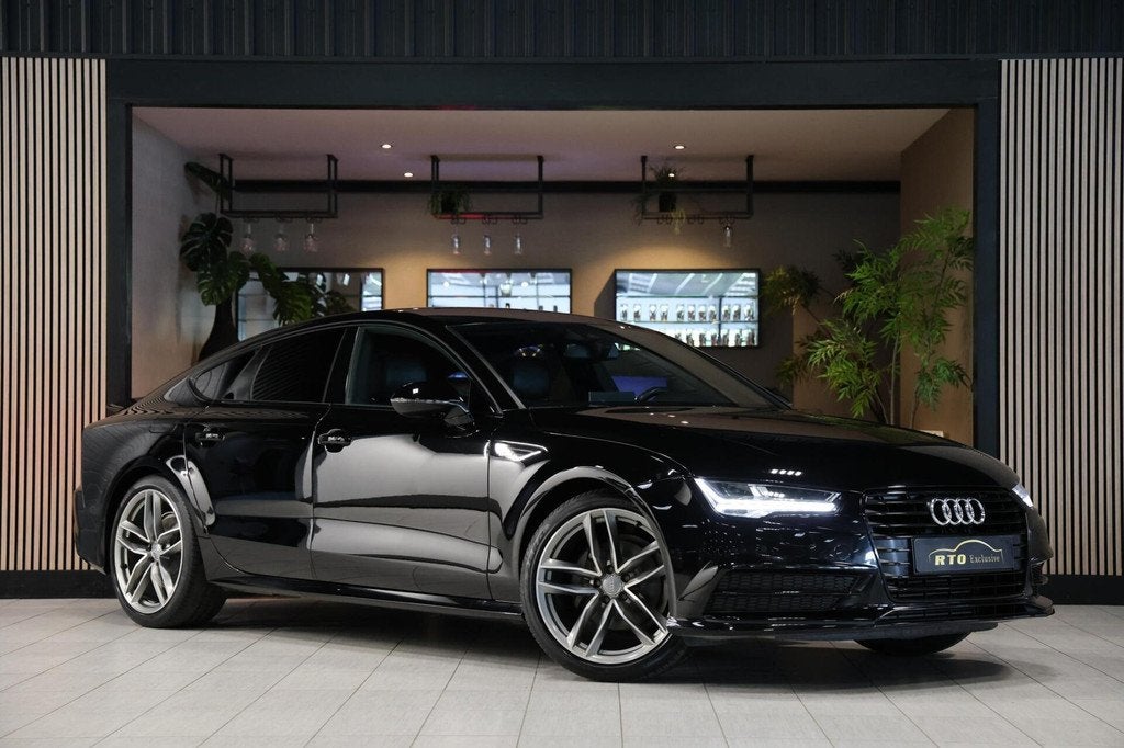 Audi A7 Sportback 1.8 TFSI S-line|Leder|20''|Black|Matrix, Auto's, Audi, Gebruikt, Met garantie (alle), 4 stoelen, Zwart