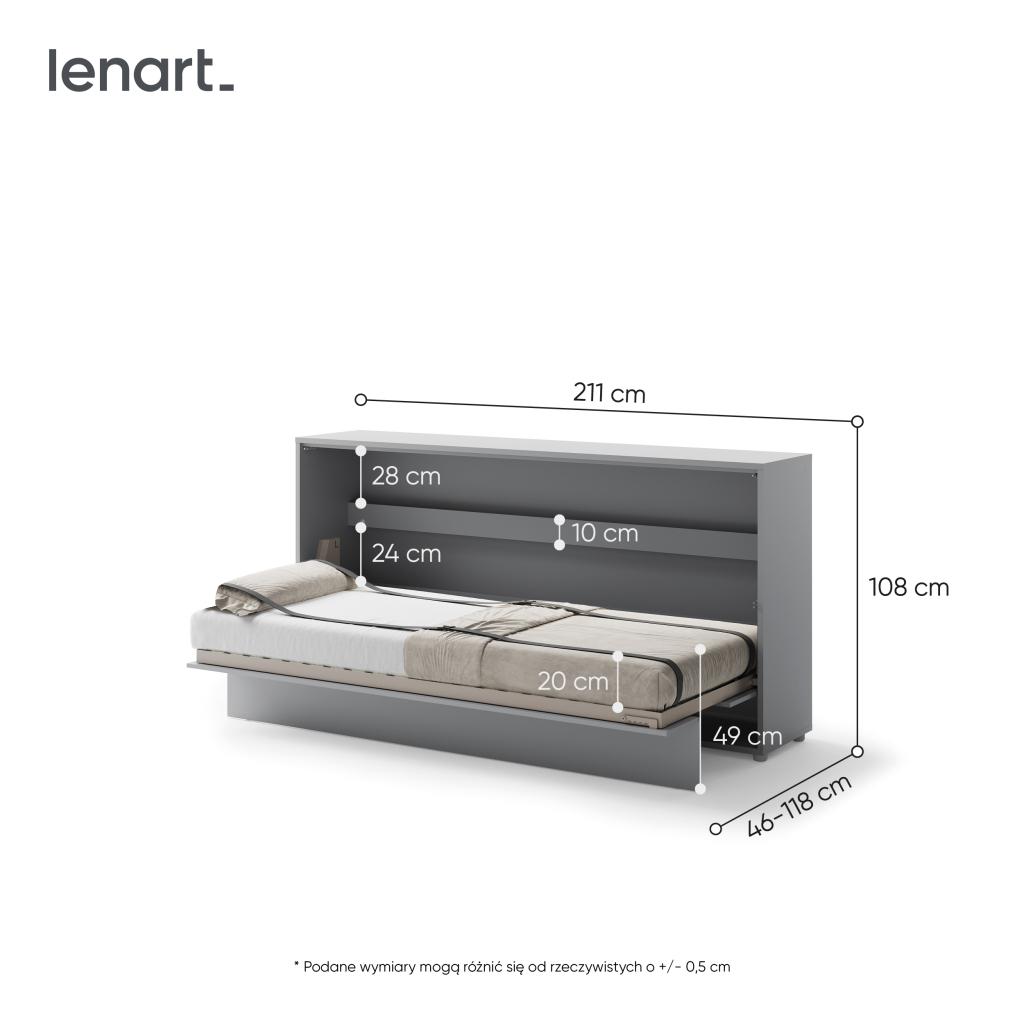 Concept opklapbed horizontaal - 90x200 - Grijs, Niet ingevuld, Niet ingevuld, Niet ingevuld