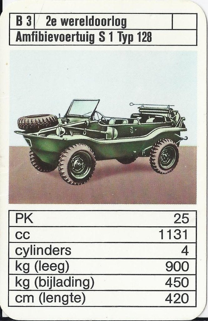 Kw2697 autokaartje amfibievoertuig s 1 typ 128, Ophalen of Verzenden, Zo goed als nieuw, Auto's