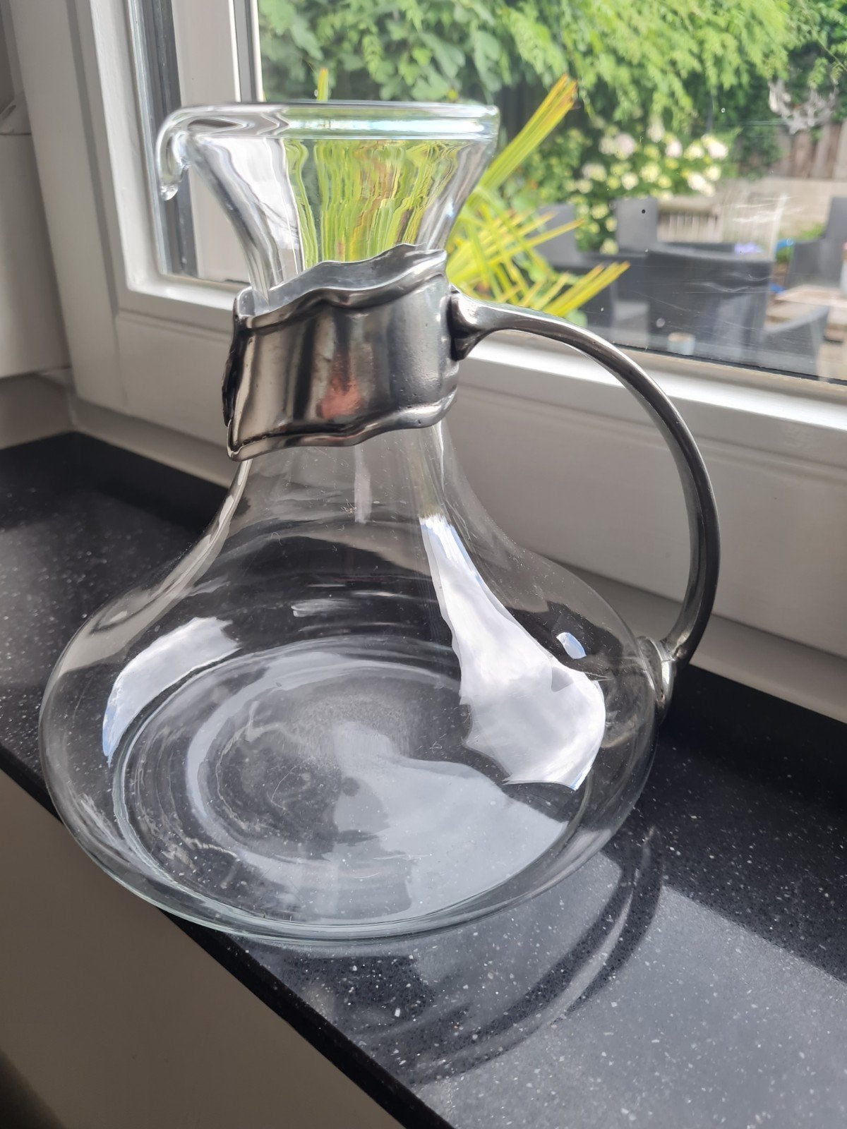 Glazen karaf met zilvertin afwerking, Antiek en Kunst, Ophalen of Verzenden