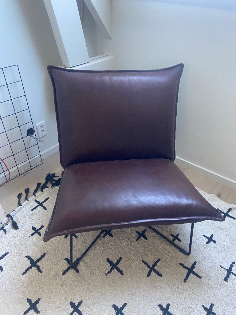 Leren fauteuils bruinrood (2 stuks), Ophalen, Strak, 75 tot 100 cm, Zo goed als nieuw