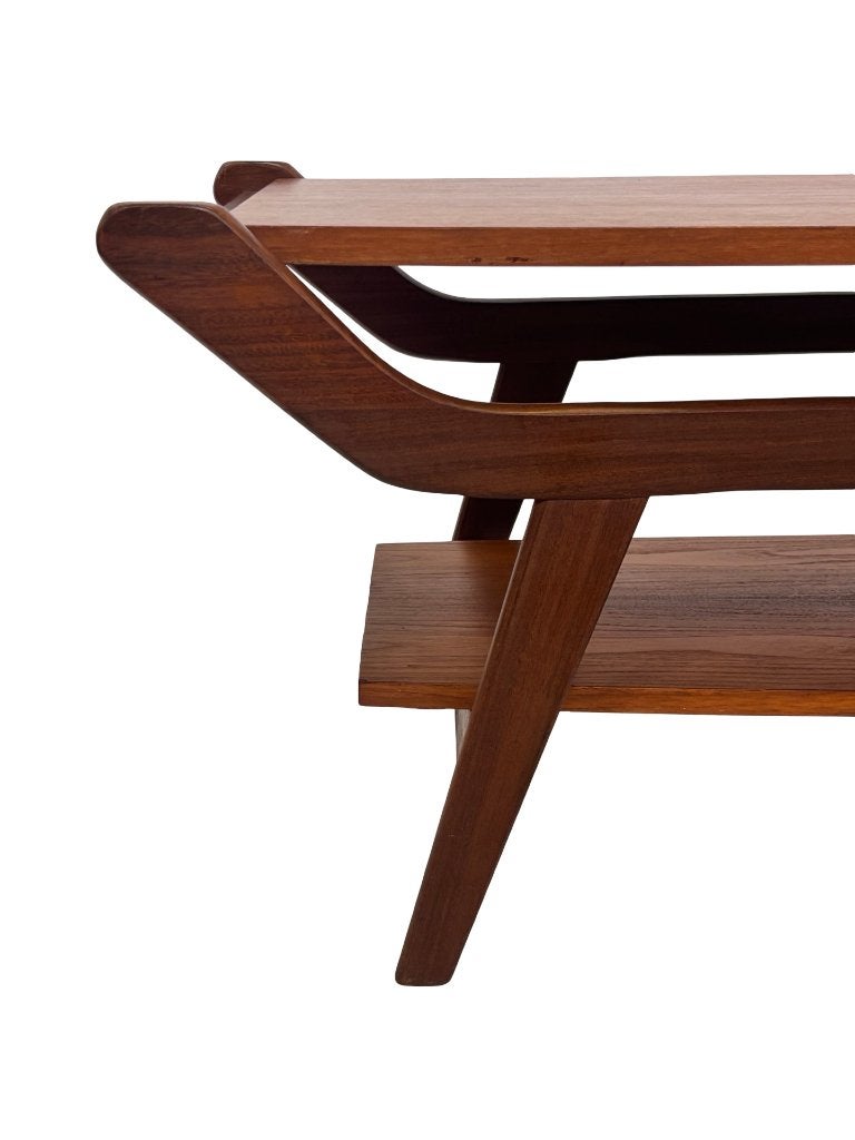 Vintage salontafel coffee table teak fineer jaren 60 design, Ophalen, Gebruikt, 100 tot 150 cm, Teakhout