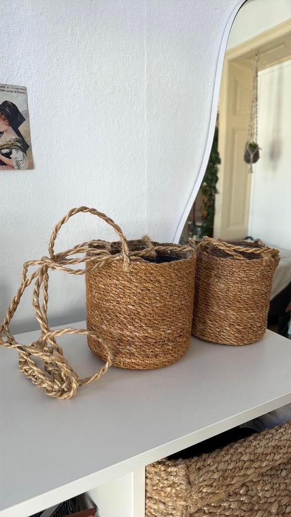 Hangpotten jute - 2 stuks., Ophalen of Verzenden, Halfschaduw, Minder dan 100 cm