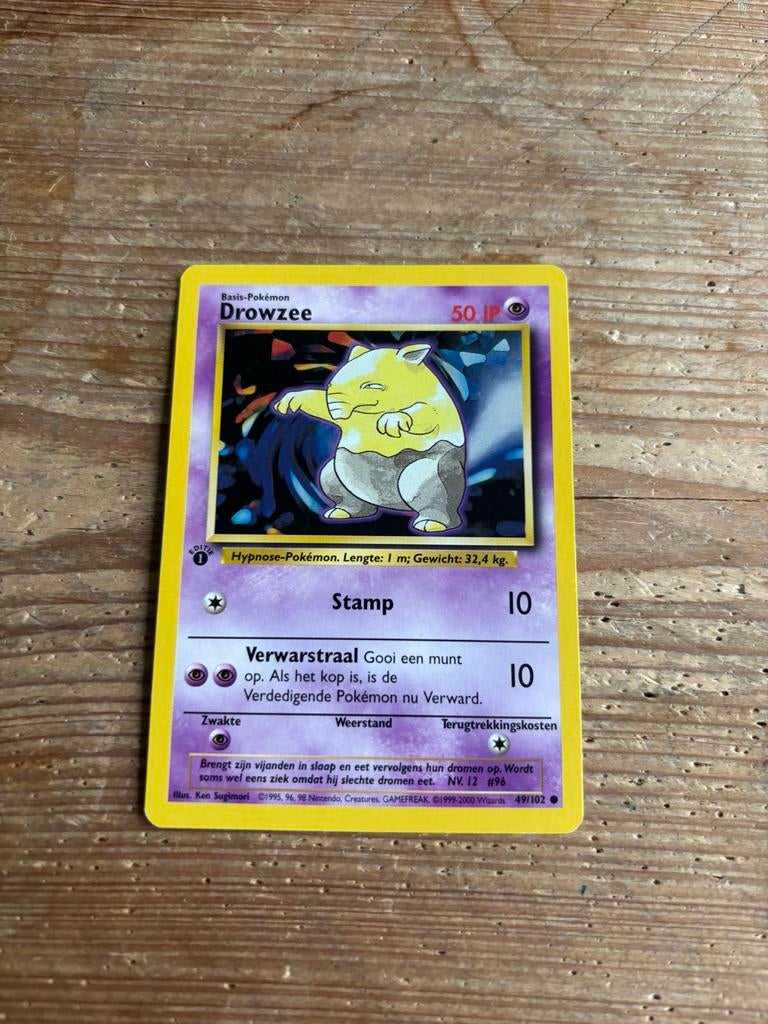 Drowzee 49/102 1st Edition Base Set Pokémon Kaart NL, Ophalen of Verzenden, Zo goed als nieuw, Losse kaart