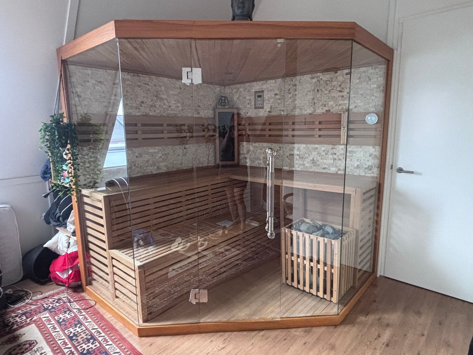 Finse sauna met infraroodlamp en lichthemel, Ophalen, Zo goed als nieuw, Fins of Traditioneel, Complete sauna