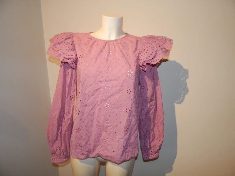 Fabienne Chapot paarse blouse uitstaande roesels M