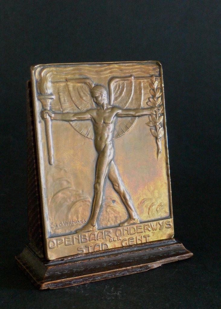 GEO VERBANCK ART DECO BRONS MEDAILLE, Antiek en Kunst, Overige typen, Overige onderwerpen, Minder dan 20 cm, Art deco