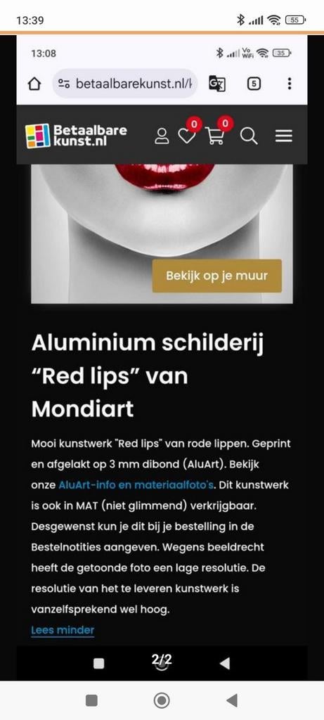 red lips mondiart, Ophalen, Zo goed als nieuw, Schilderij, Minder dan 50 cm