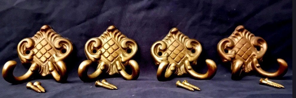Set van 4 vintage messing wandhaken, Ophalen of Verzenden