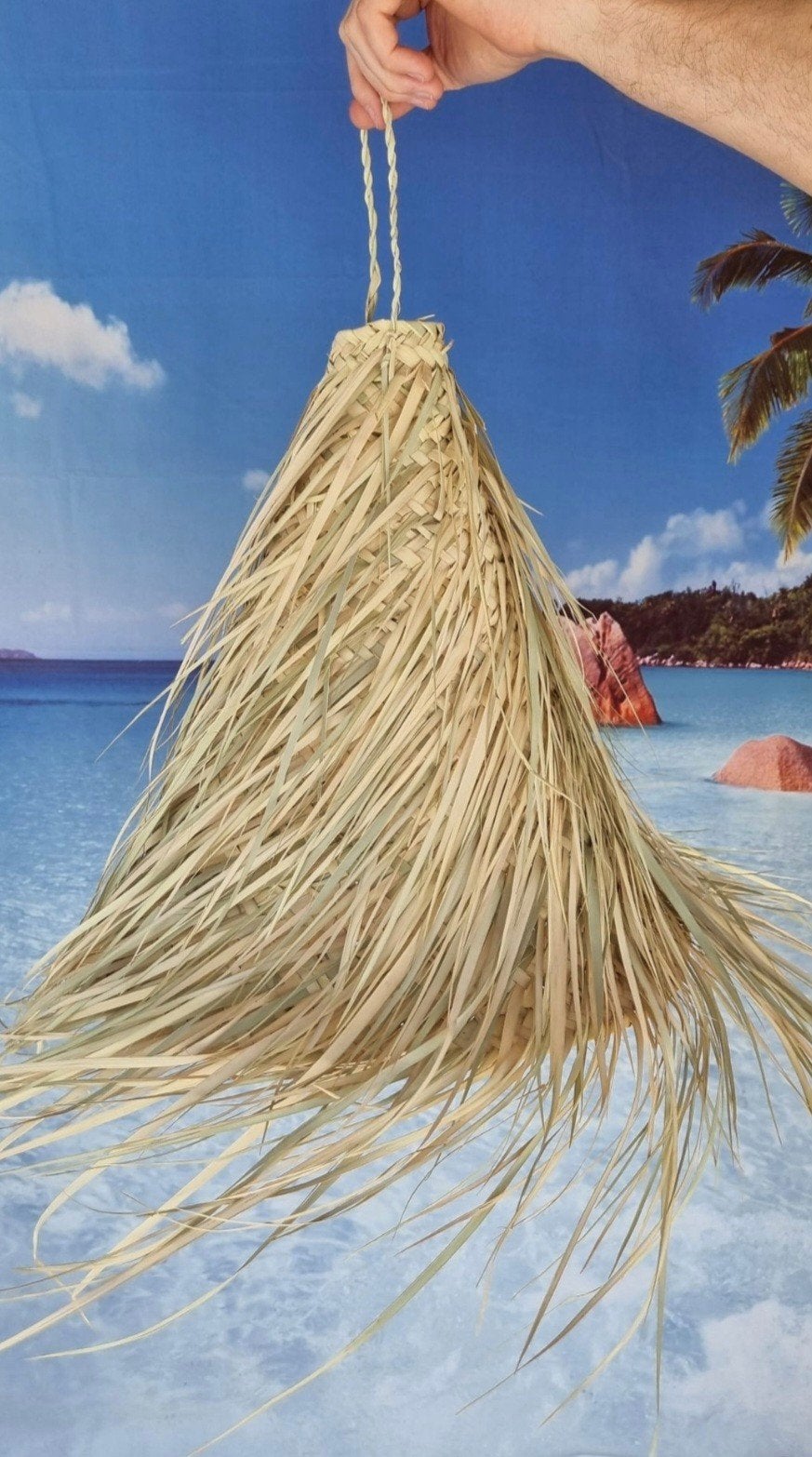 Unieke handgemaakte rieten lampenkap - Tropische sfeer, Ophalen of Verzenden, Zo goed als nieuw, Bohemian, Tropisch, Strandhuis