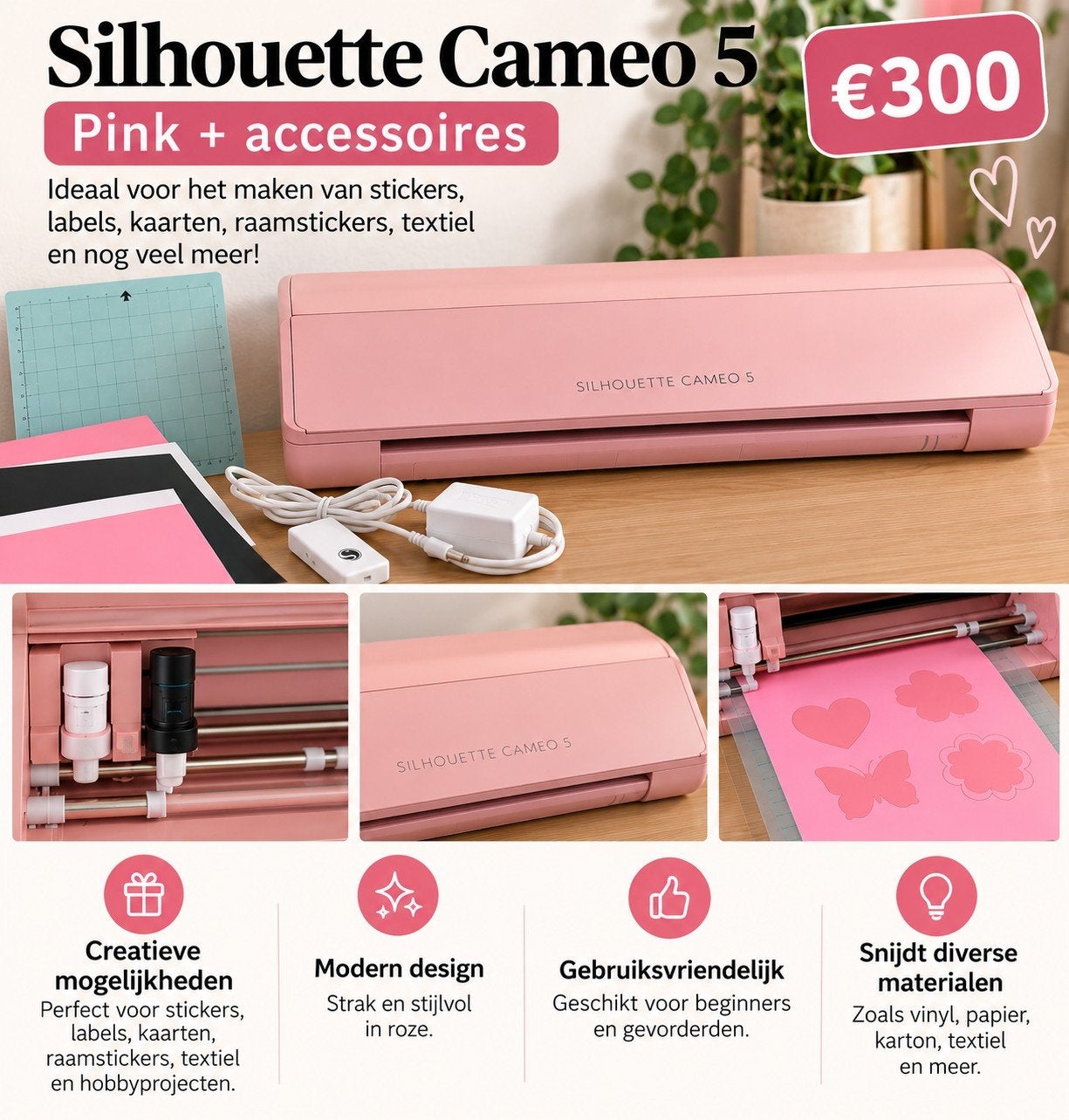 Silhouette Cameo 5 Roze + accessoires, Geschikt voor karton, Nieuw, Silhouette, Machine