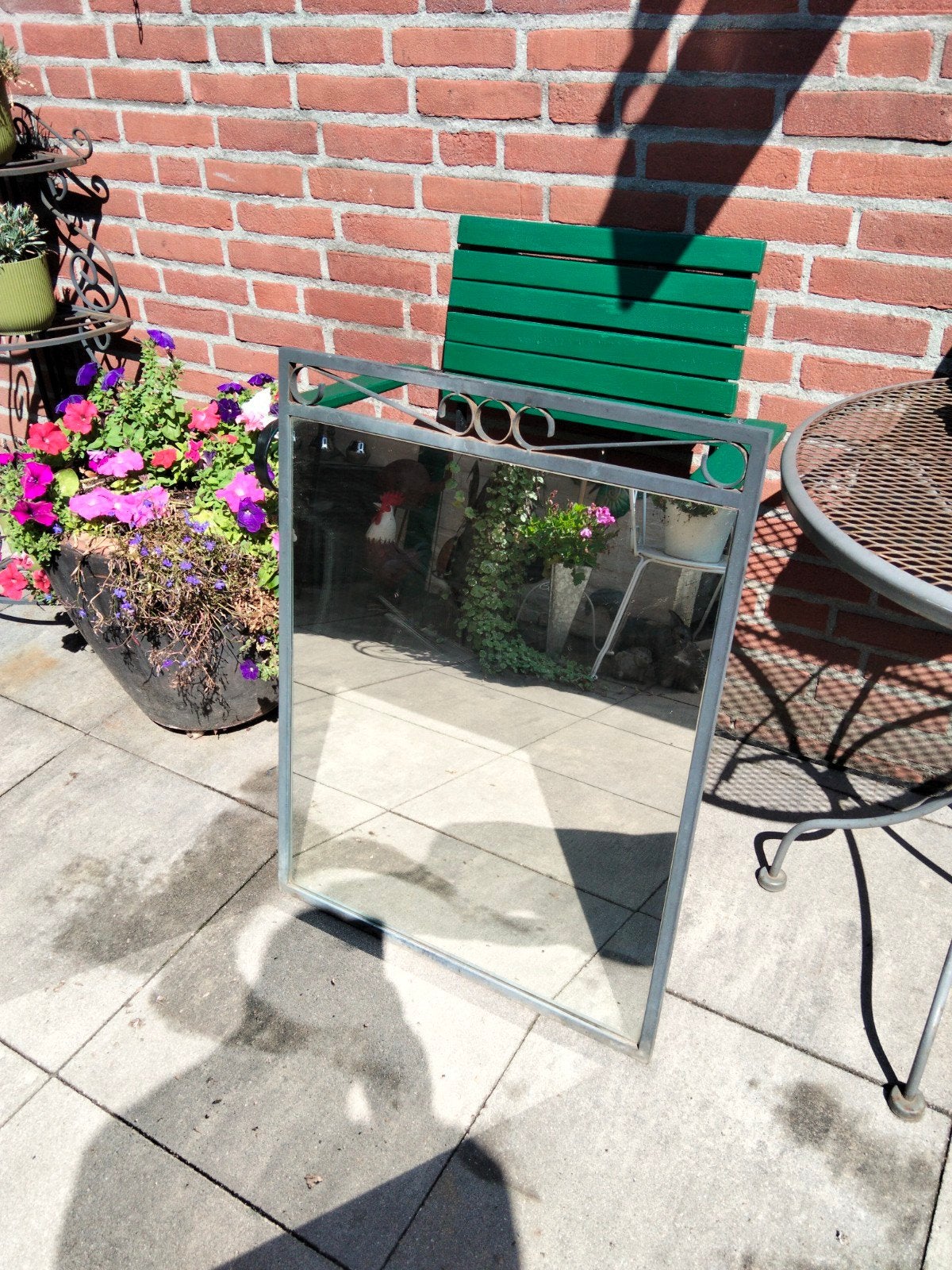 Tuinspiegel met metalen frame, Huis en Inrichting, Ophalen, Gebruikt, Rechthoekig, Minder dan 100 cm