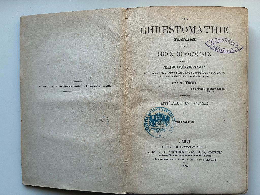 Chrestomathie Française(1865), Antiek en Kunst, Ophalen of Verzenden, A. Vinet