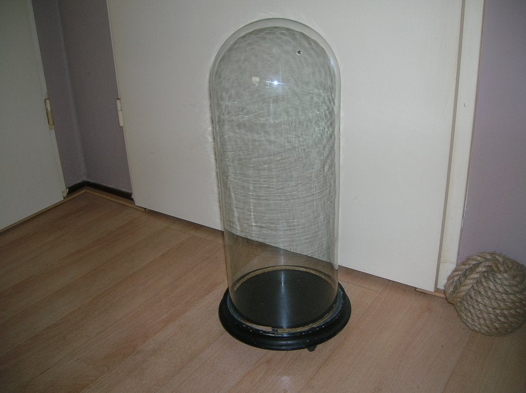 oude glazen stolp helder wit glas + stolpvoet hoogte 51 cm., Ophalen