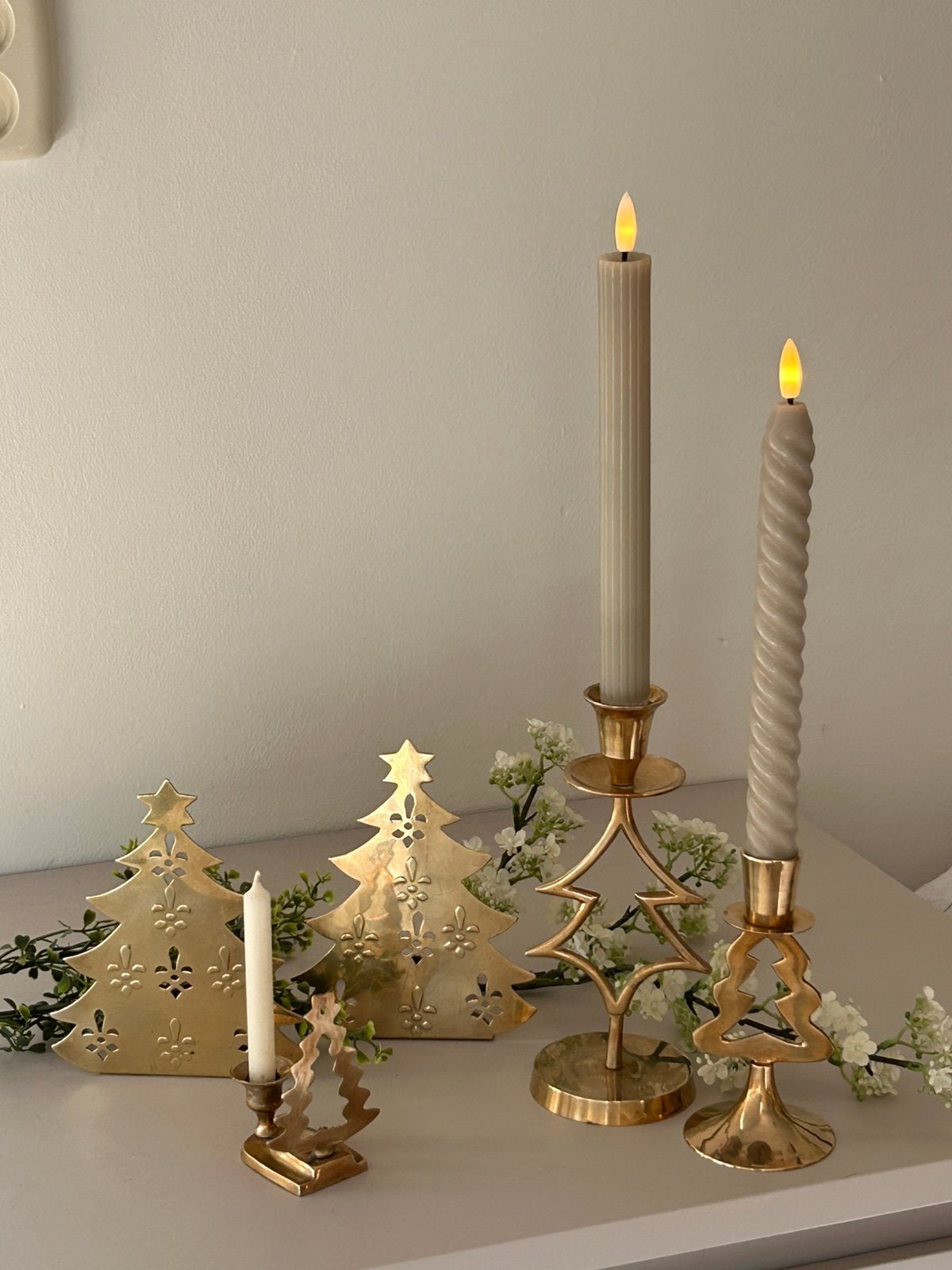 Sfeervolle vintage kerst kandelaars van messing, Ophalen of Verzenden, Gebruikt
