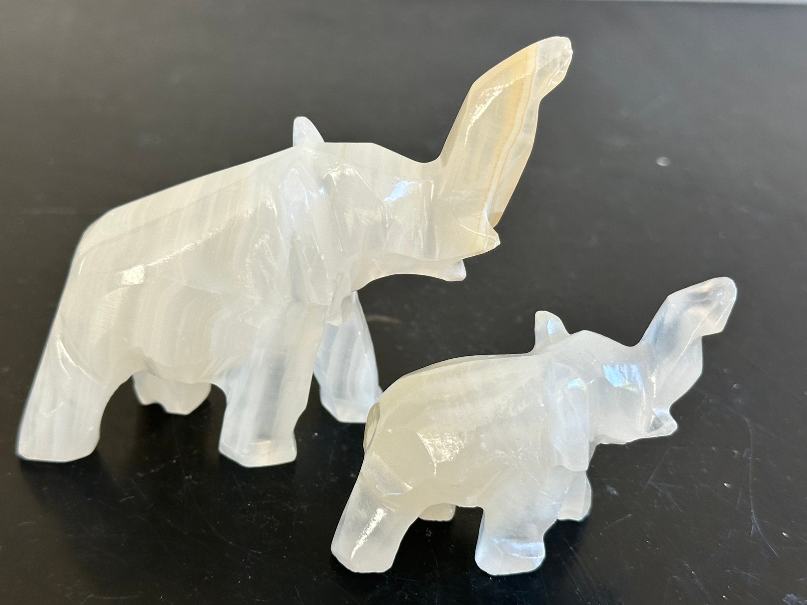 Vintage Half edelsteen Onyx Olifant beeldjes 5/7.5 cm H, Ophalen of Verzenden