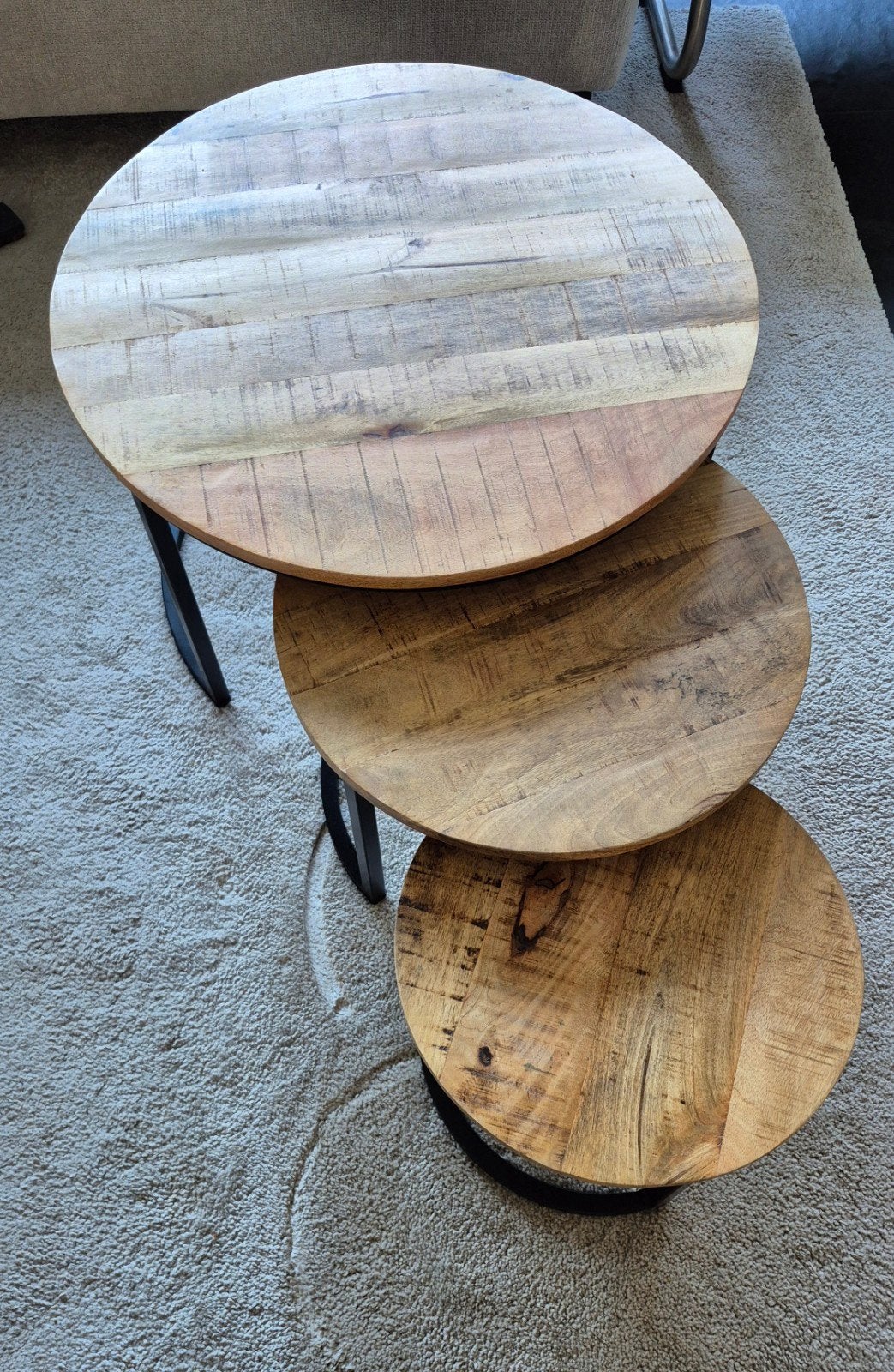 Salontafel set 3 Hout en Metaal, 50 – 75, 50 tot 100 cm, Rond, 50 tot 100 cm