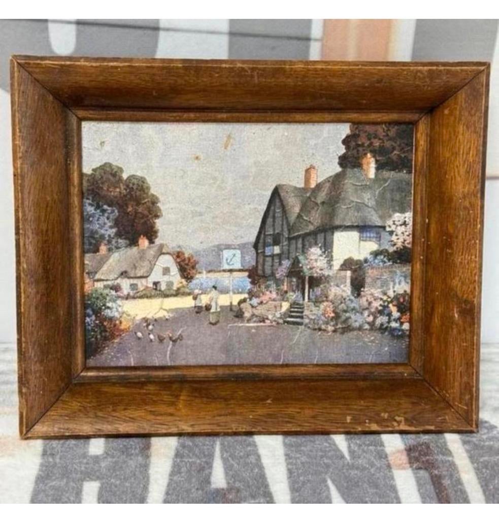 Ernest Uden 1940 ingelijst schilderij Engeland Cottage dorp, Ophalen of Verzenden
