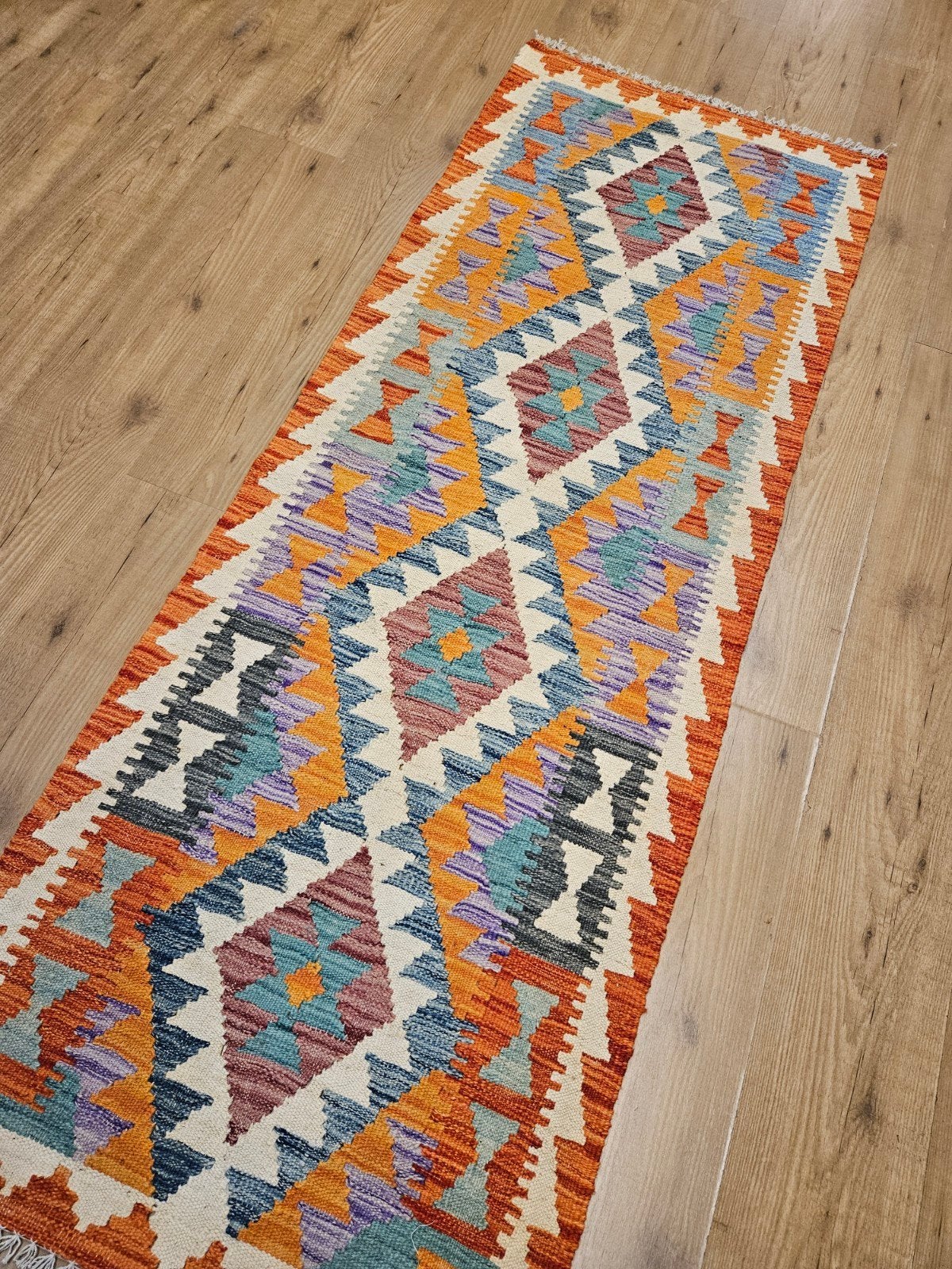 Handgeweven oosterse wollen kelim loper 187x67, Huis en Inrichting, Stoffering | Tapijten en Kleden, Info@SlatsAntiek.nl, Vof Slats Antiek