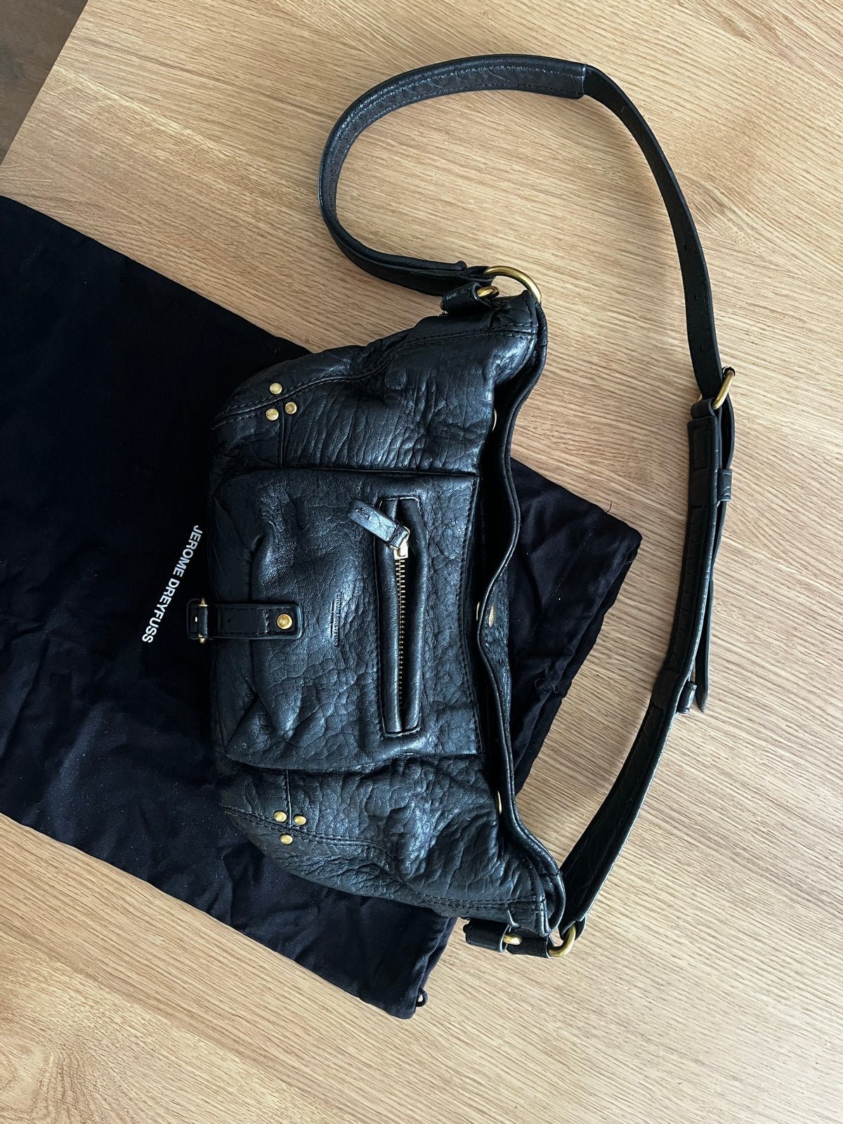Jerome Dreyfuss Billy Banana Shoulder Bag Zwart Leer, Ophalen of Verzenden, Gebruikt, Zwart, Handtas