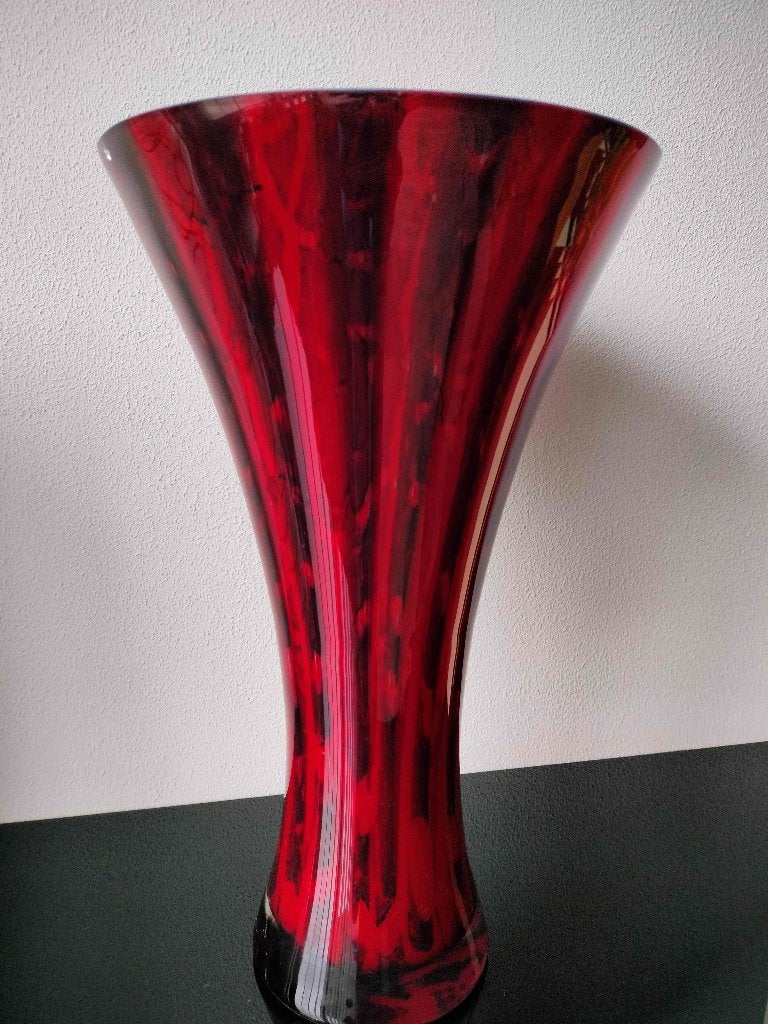Murano Style Vaas Groot Rood Zwart 1990, Ophalen of Verzenden