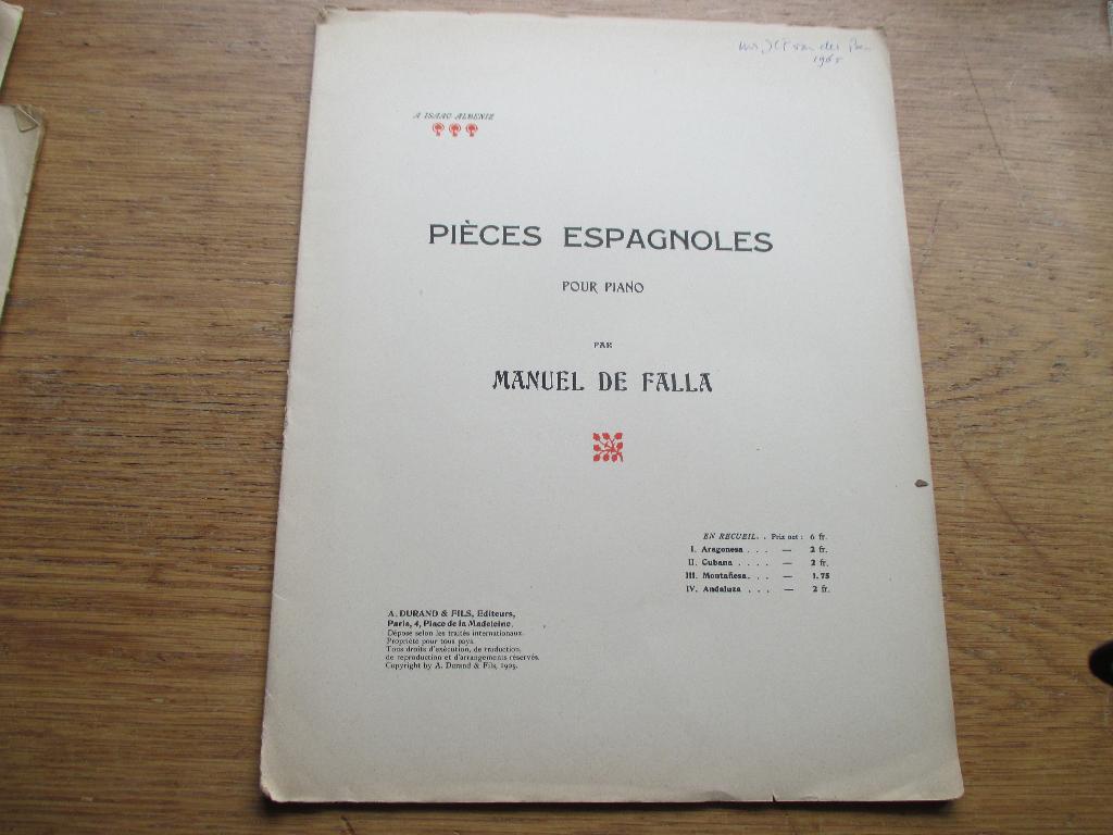 MANUEL DE FALLA - PIÈCES ESPAGNOLES - PIANO, Gebruikt, Klassiek, Ophalen of Verzenden, Artiest of Componist