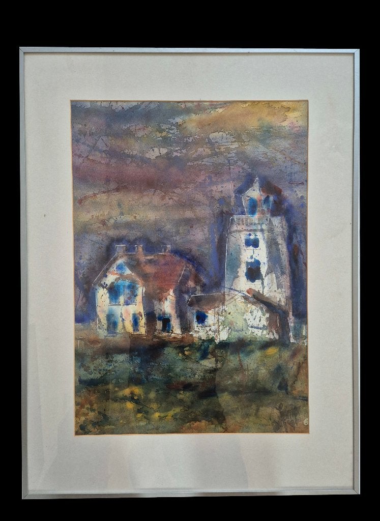 Prachtige Jan Jelmer Aquarel in aluminium lijst schilderij, Ophalen, Origineel werk, Aquarel, Overige onderwerpen