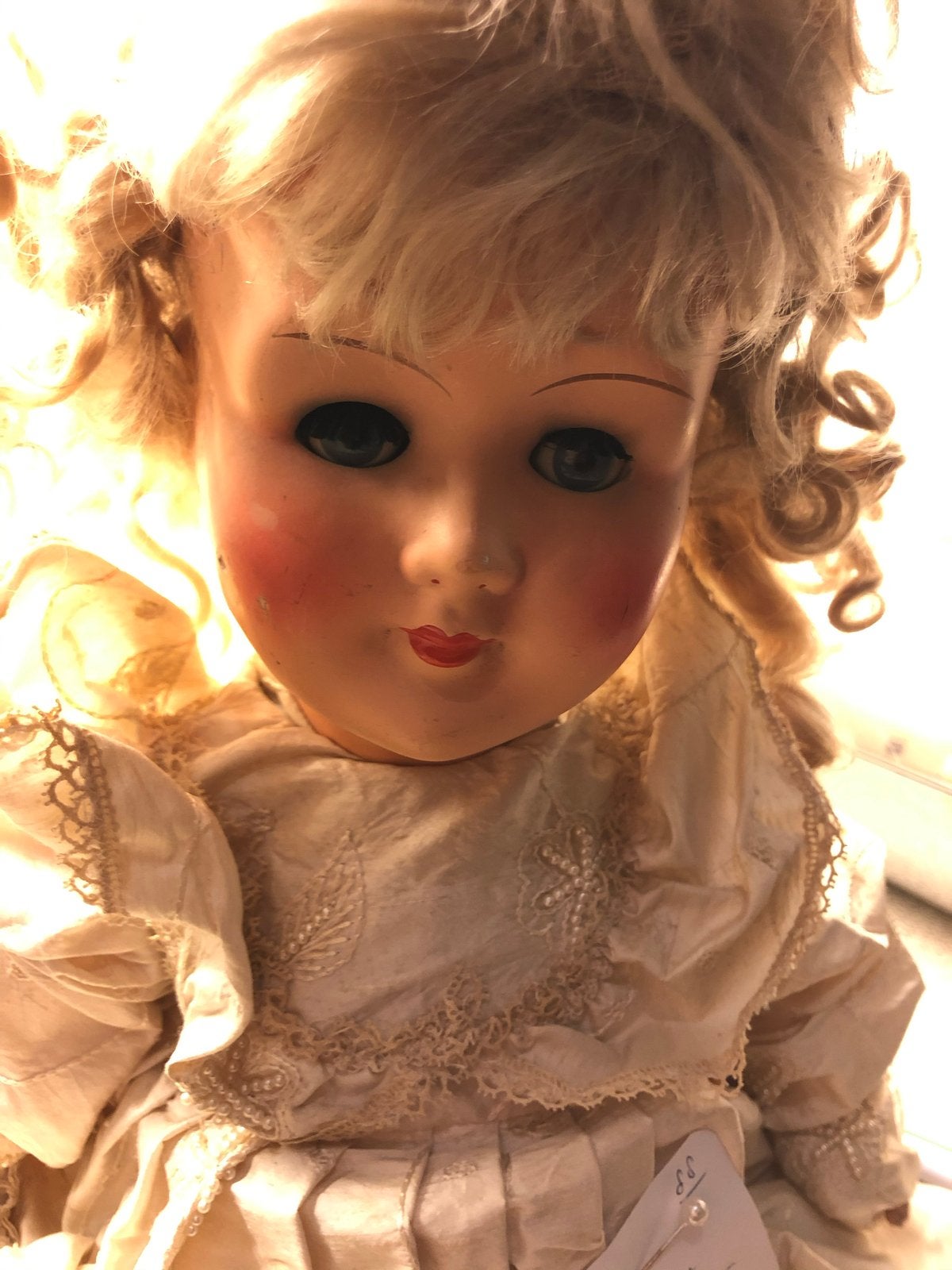 7 antieke poppen uit verzameling o.a. houten gelede lichaam., Ophalen of Verzenden, Gebruikt, Pop