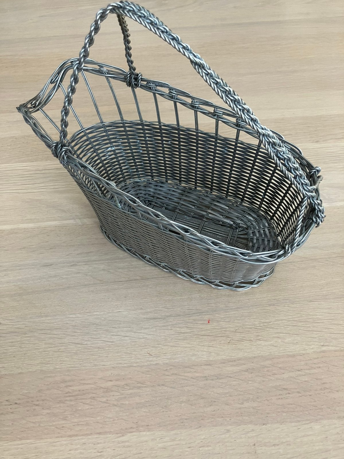 Vintage metalen wijnflesmand verzilverd jaren 70, Ophalen of Verzenden, Zo goed als nieuw, Overige materialen