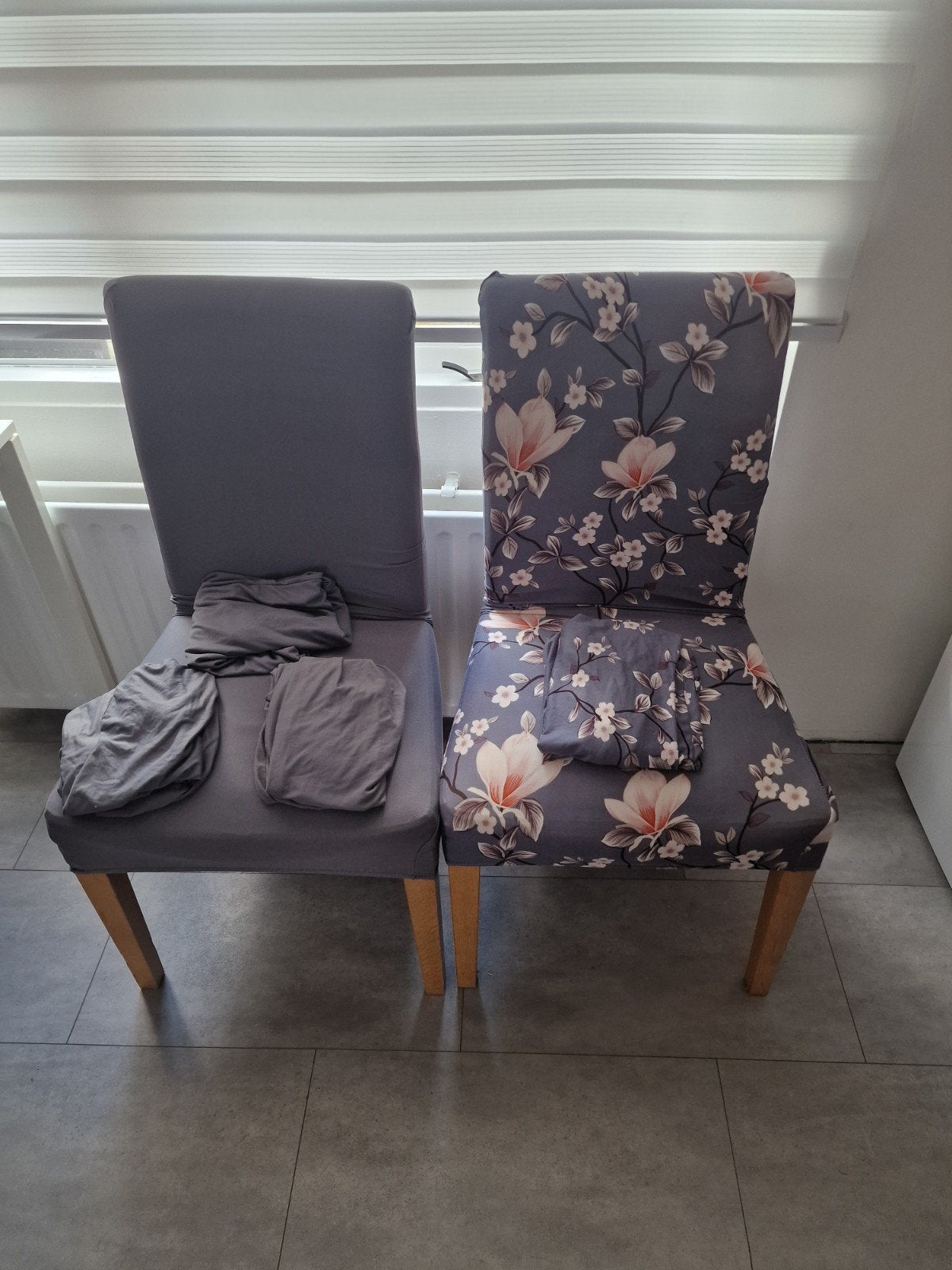 Spandex Stoelhoezen 6 stuks - Grijs en Bloemenprint (Univers, Ophalen, Gebruikt, Twee, Modern, Bloemenprint