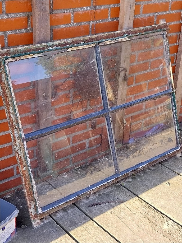 Gietijzeren kozijn met glas, Ophalen, Gevelraam of Ruit, Gebruikt, 80 tot 120 cm