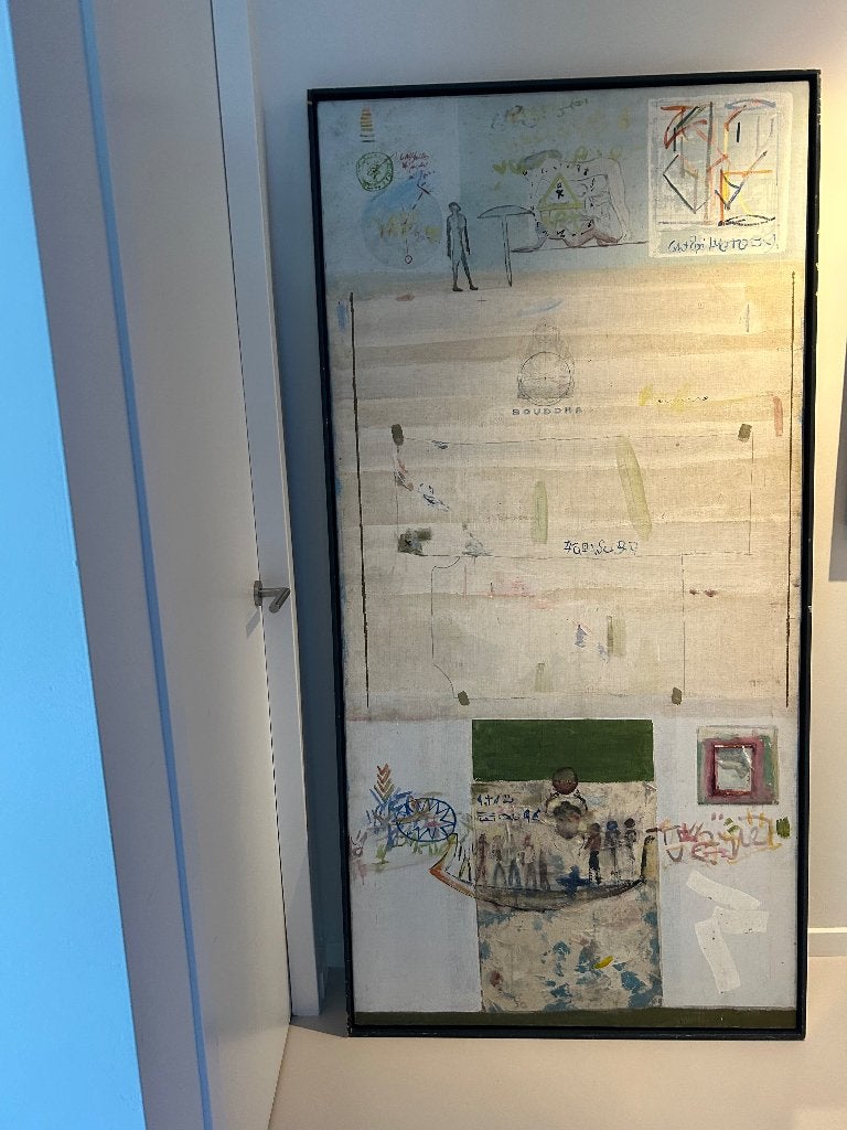 Groot xxl schilderij van J. Trimp in baklijst, Ophalen, Origineel werk, Doek