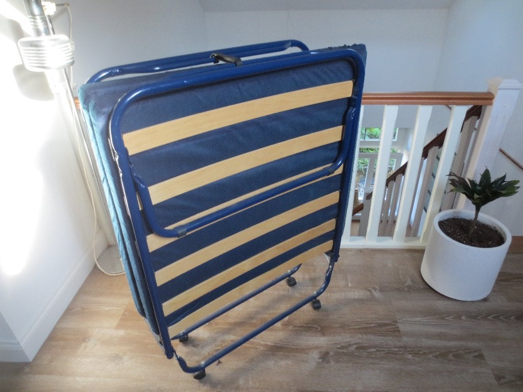 opklapbed met matras, Ophalen, Eenpersoons, Blauw, 190 cm of minder