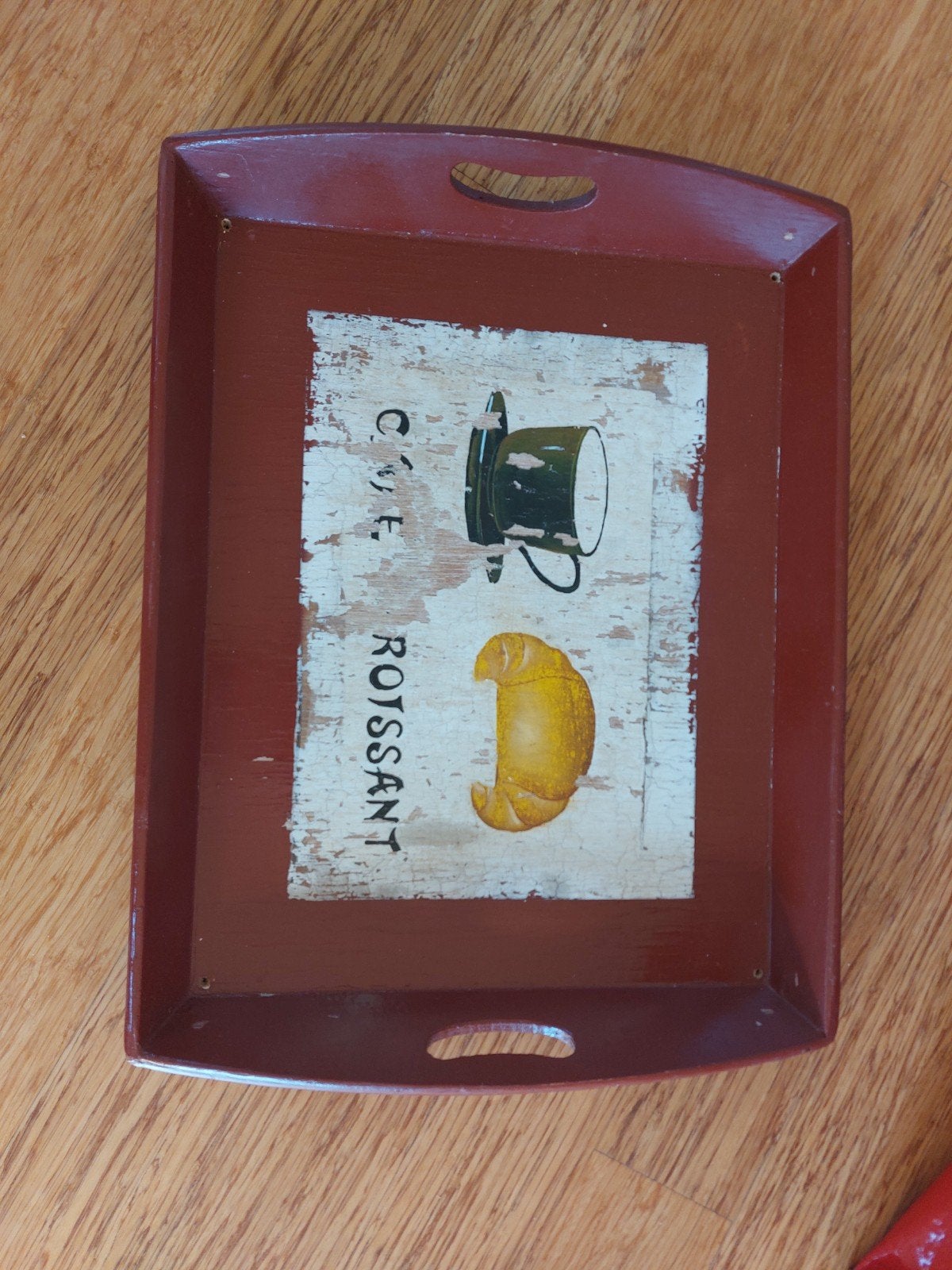Vintage dienblad 'Café Croissant' - 36x46 cm, Ophalen, Gebruikt, Bruin, Vintage