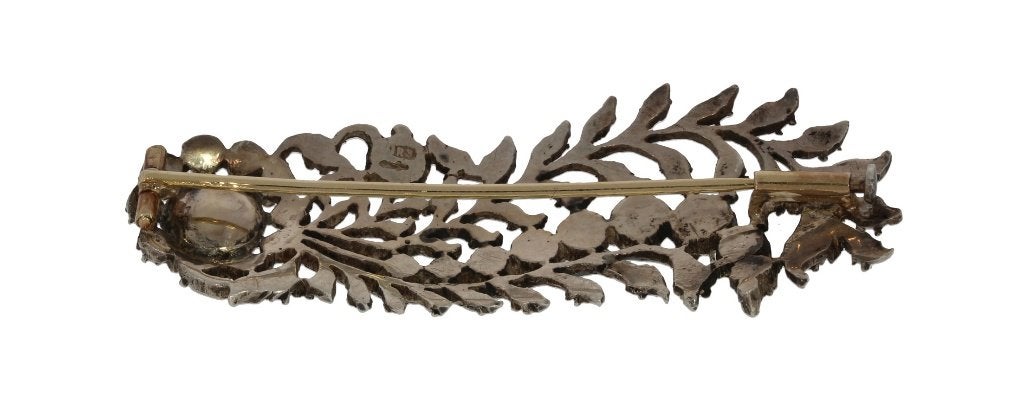 Grote diamanten 14k gouden antieke veer broche zilver luxe, Verzenden, Goud, Broche, Met edelsteen