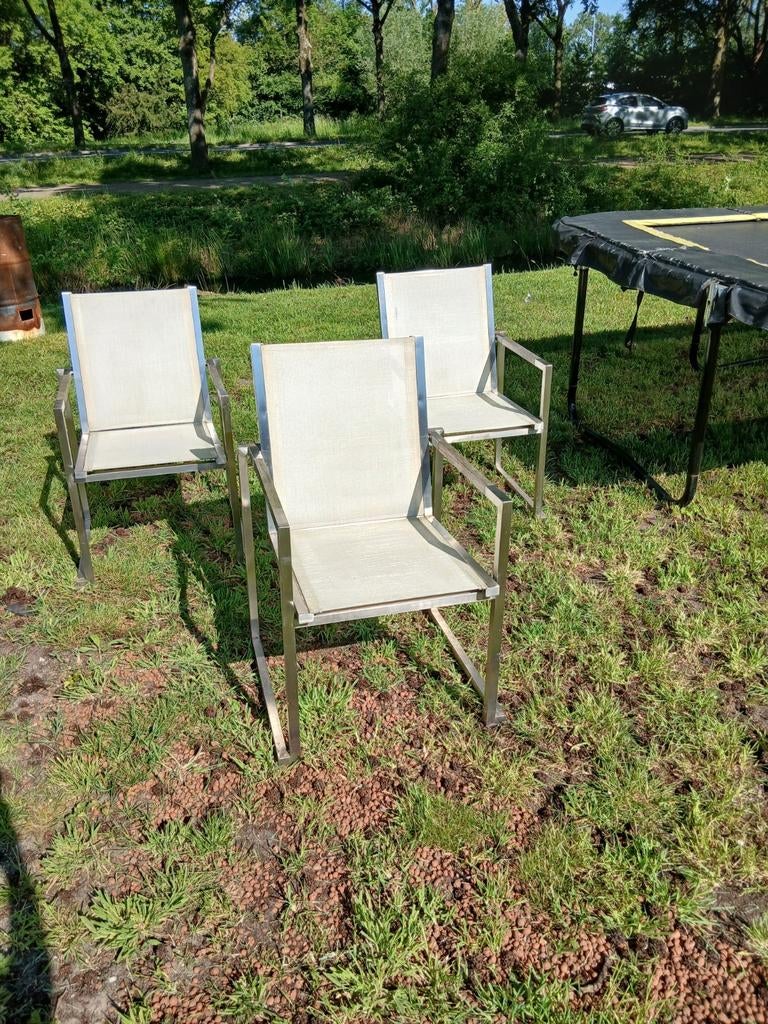 Design RVS tuinstoelen hardhout leuning zitting textileen, Ophalen, Gebruikt, Onbekend@voorbeeld.com, Onbekend