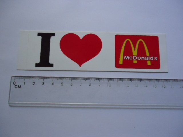 sticker oud Love McDonalds Mac hamburger Mc Donalds retro, Verzenden, Zo goed als nieuw, Bedrijf of Vereniging