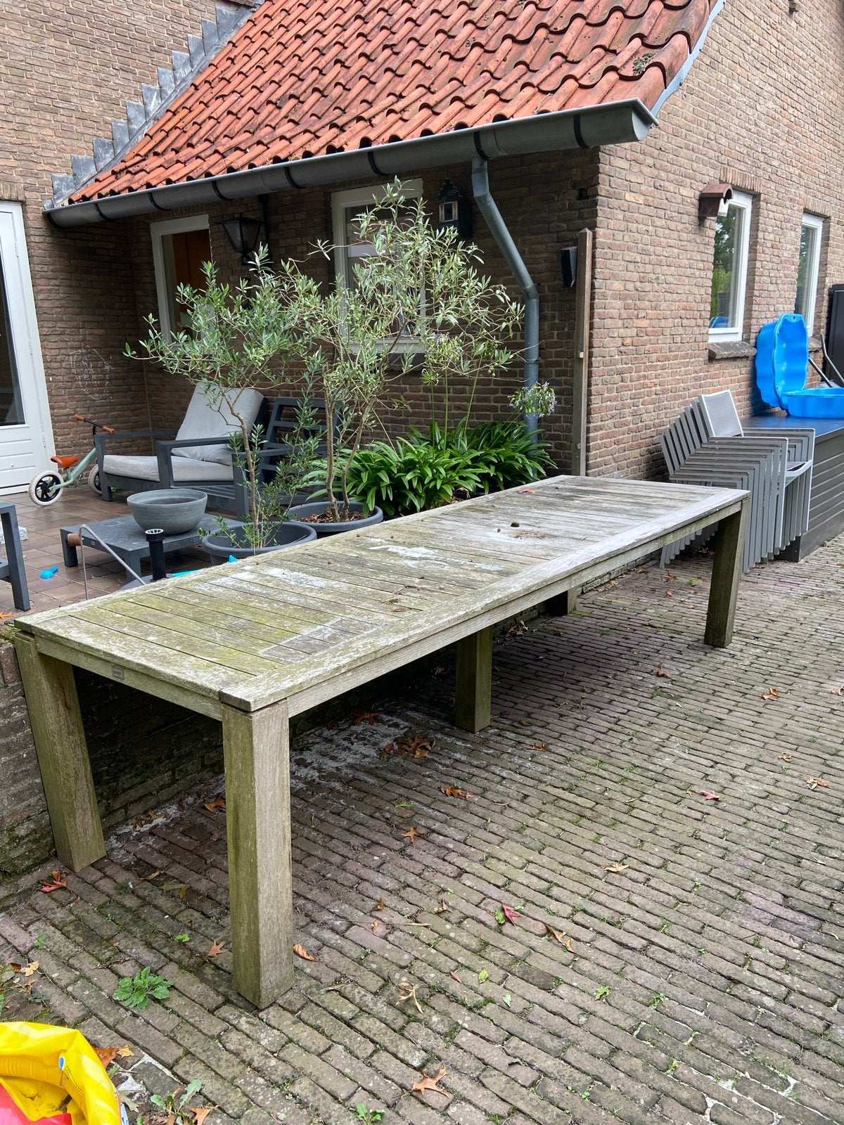 Robuuste houten tuintafel - opknapper, Ophalen, Gebruikt, Rechthoekig, Hout